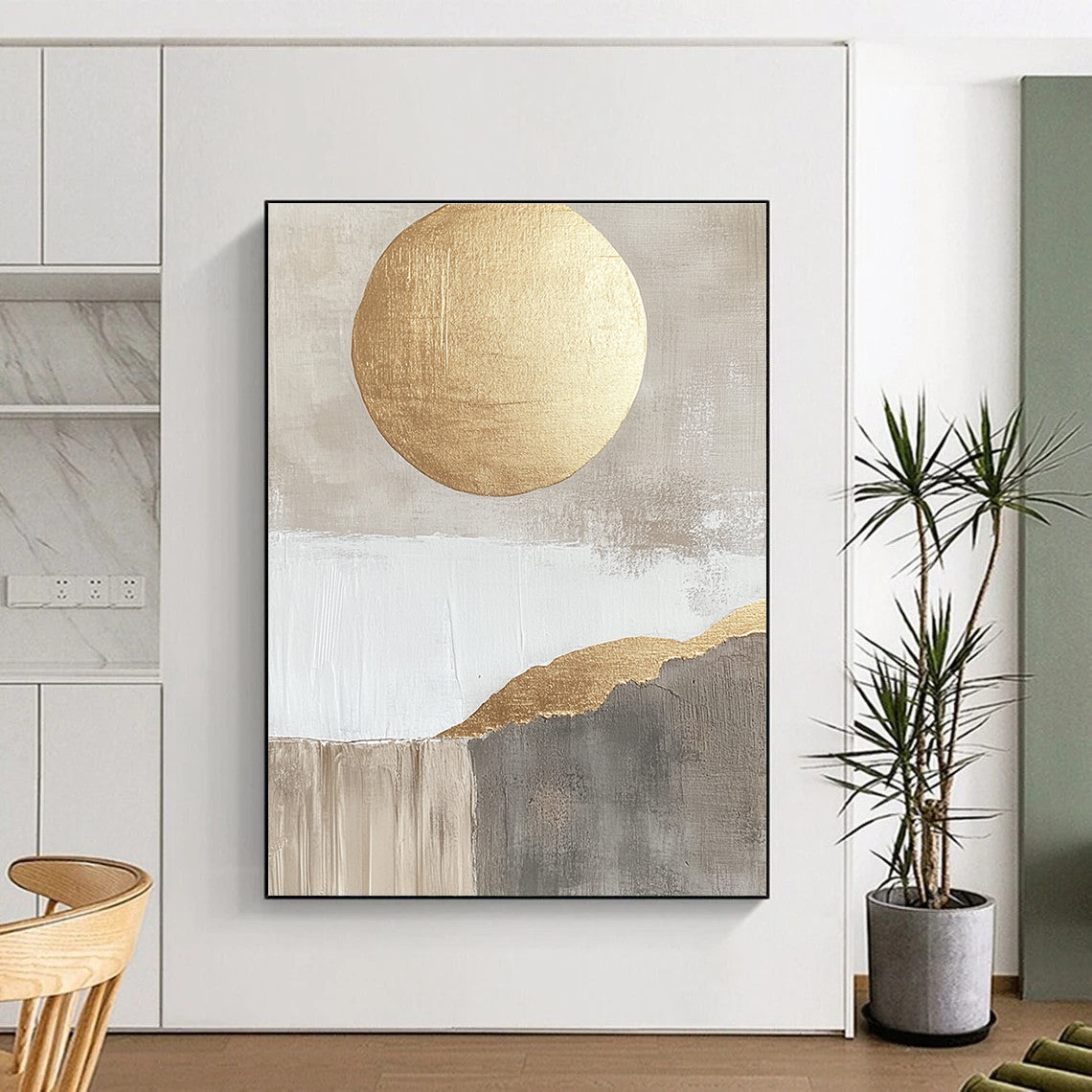 Gold Sun and Mountain Abstract - Modern Landscape Art GAB0558
