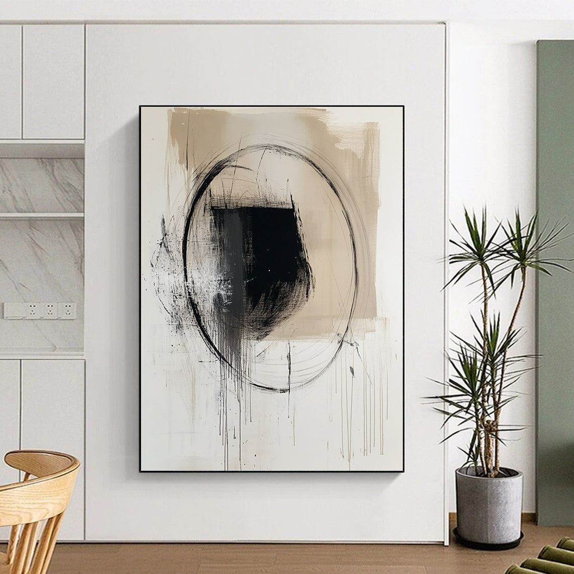 Black and Beige Abstract Painting for Minimalist Interiors GAB0721