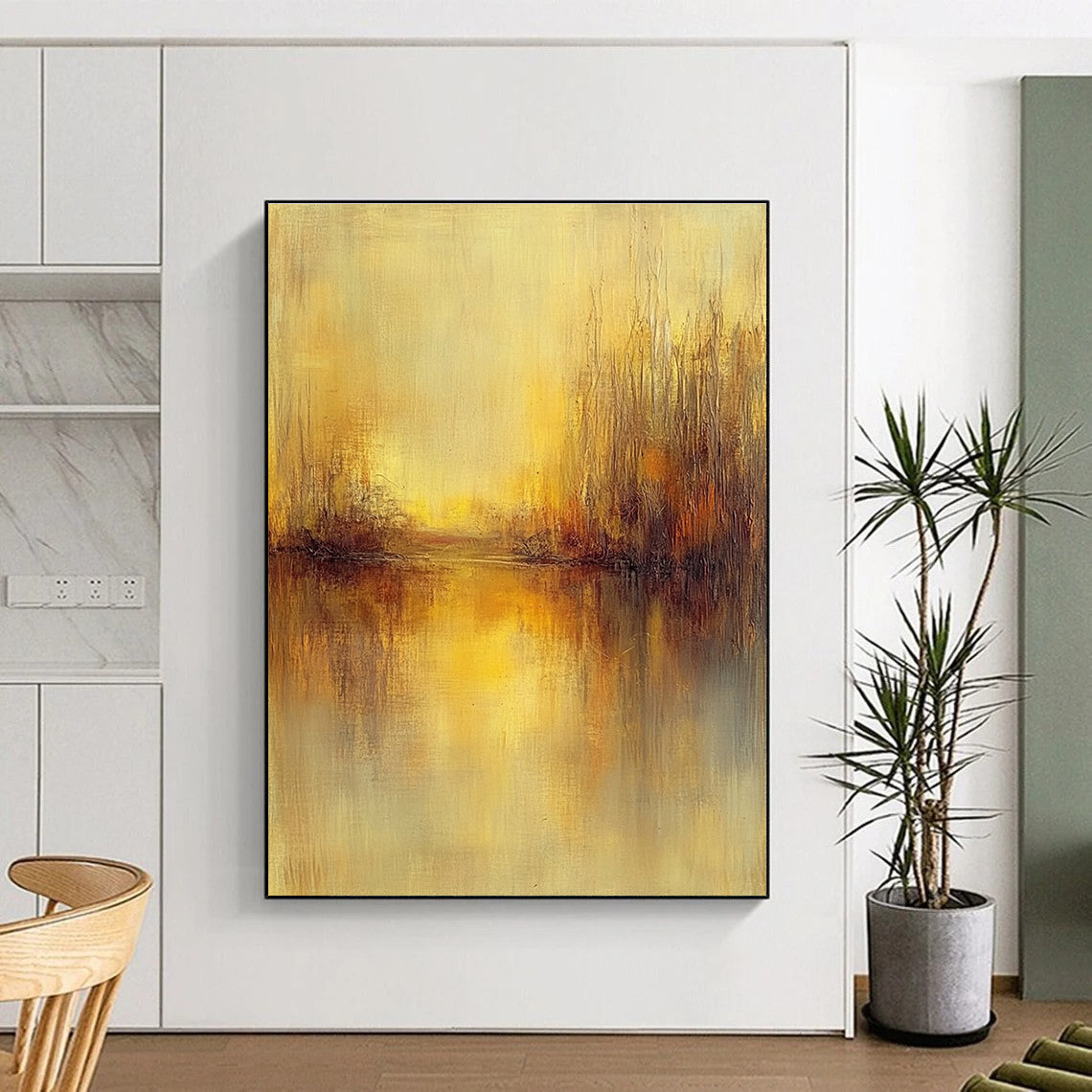 Golden River Landscape Abstract Painting for Rustic - Style Wine Cellars GAB1279