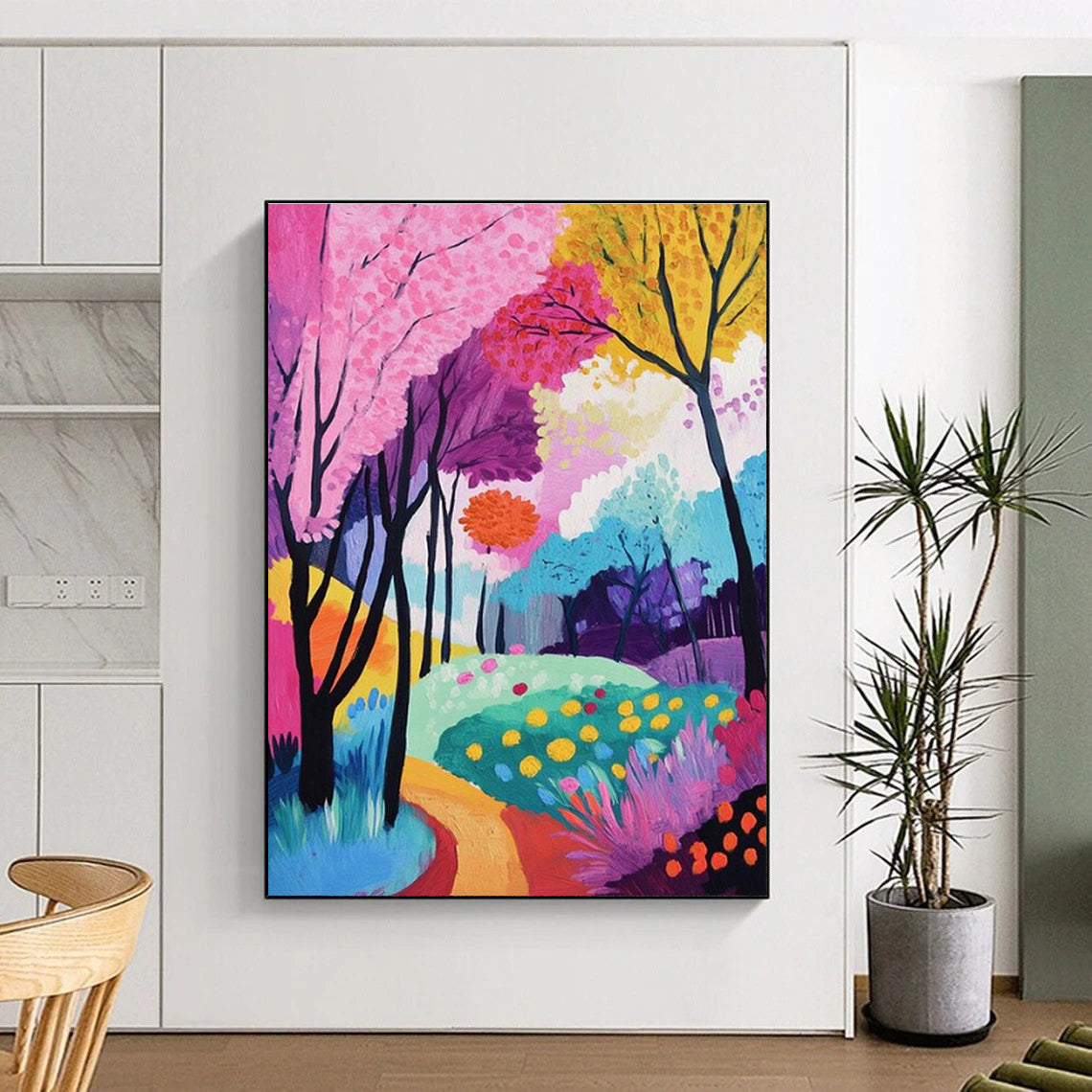 Vibrant Colorful Forest Abstract Painting for Playful Kids' Museums HENG529