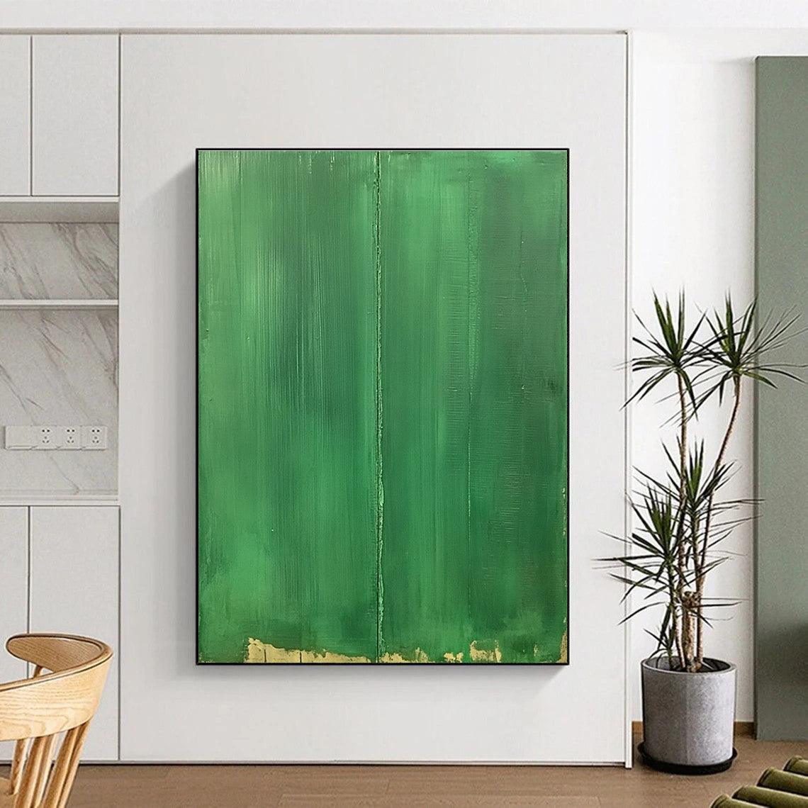 Solid Green with Line Painting of Understated Contrast GAB0145