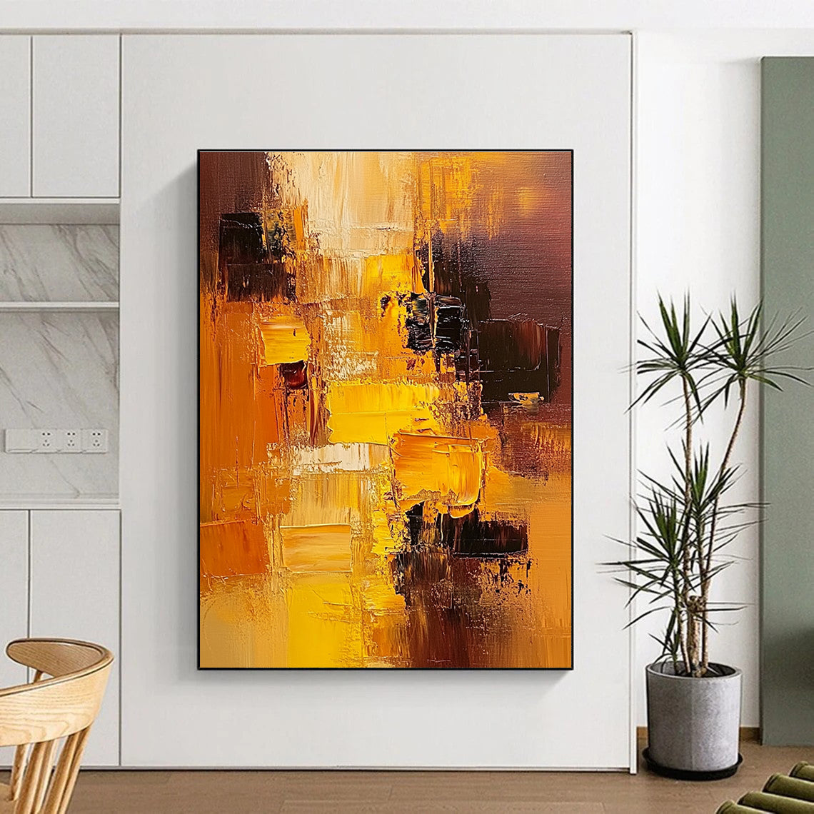 Warm Color Blocks Abstract Painting for Cozy Living Spaces GAB1080