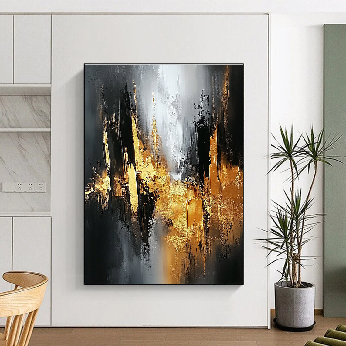Gold and Black Urban Abstract Painting for Modern Art Galleries GAB0858