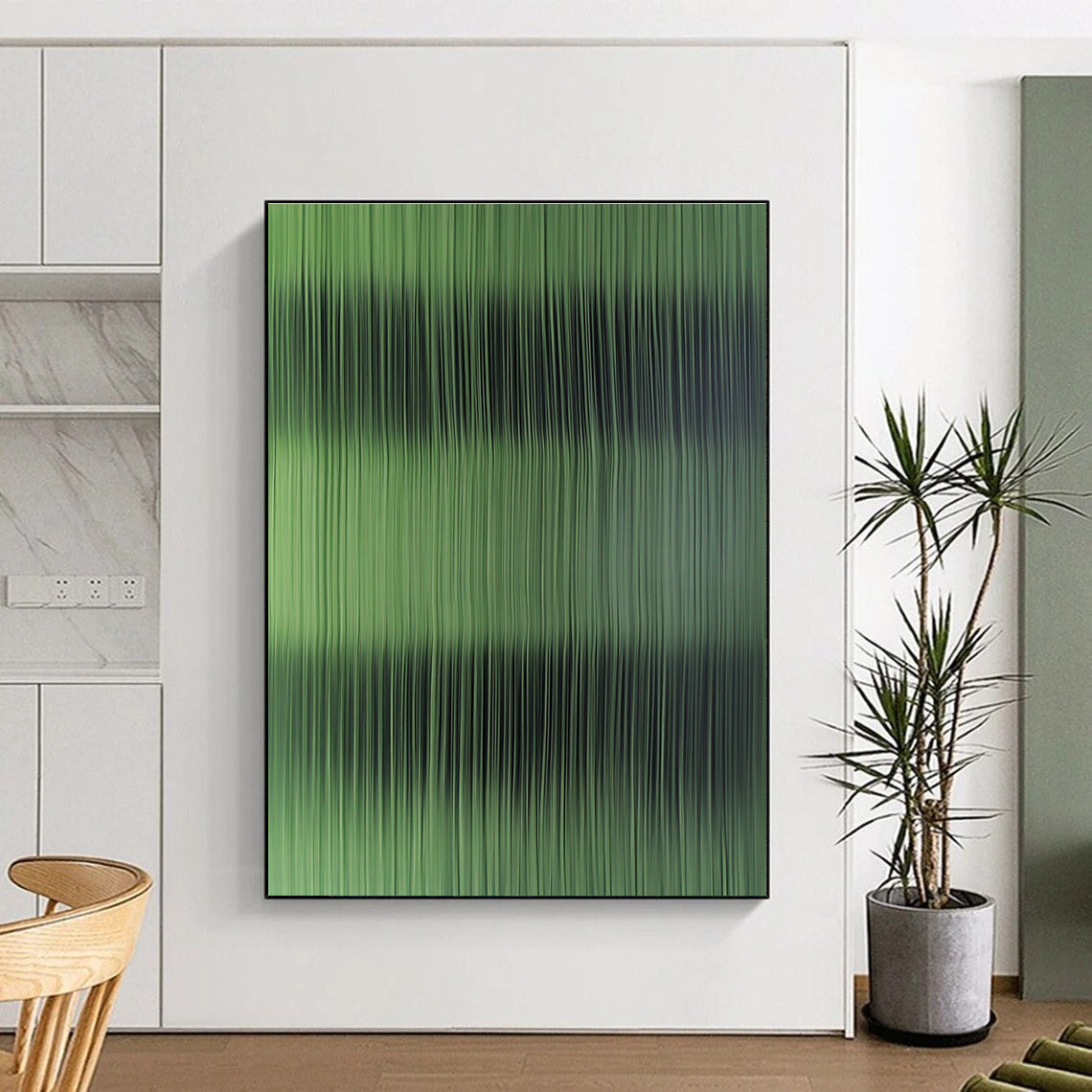 Green Striped Abstract Painting with Subtle Gradients WINK842