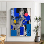 Blue - Gray Geometric Abstract Painting for Modern Office Lobbies HENG110