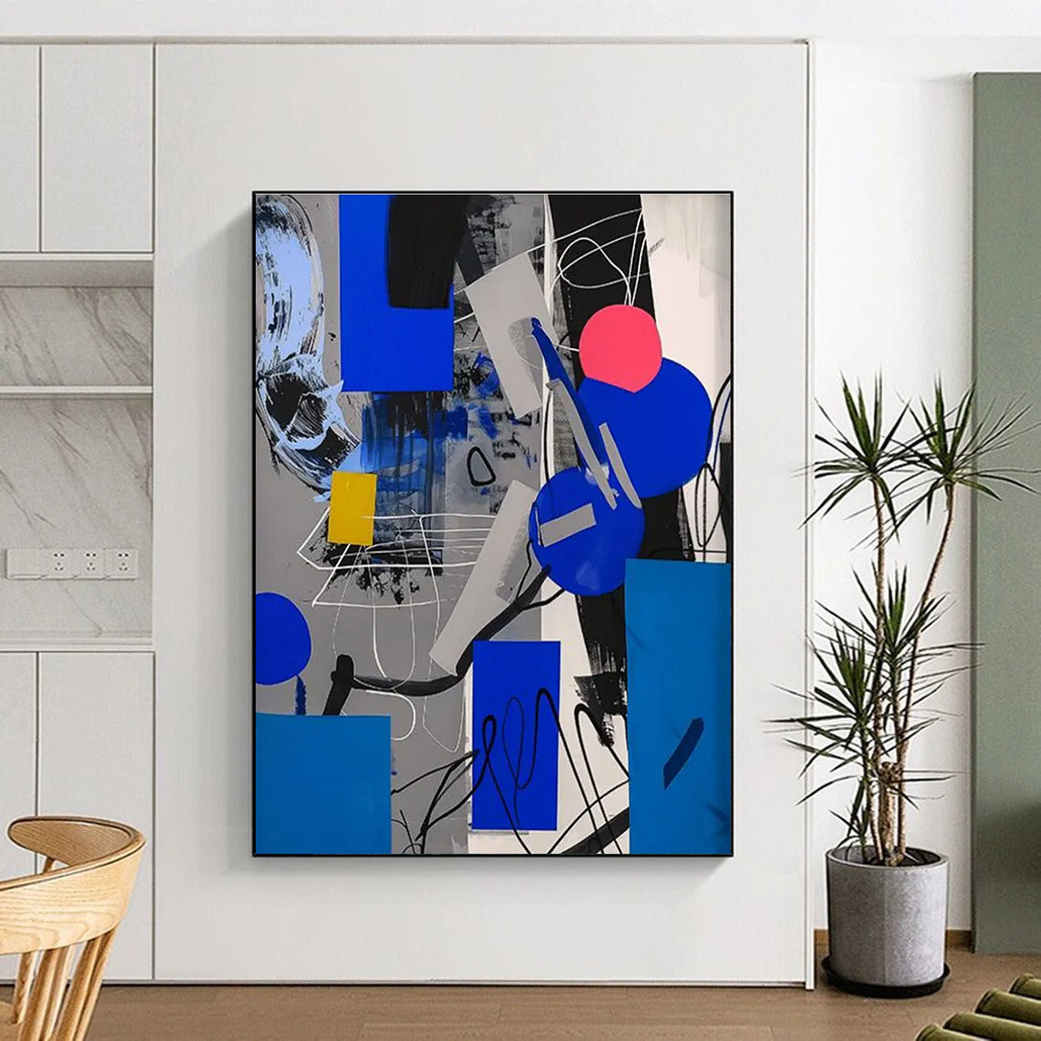 Blue - Gray Geometric Abstract Painting for Modern Office Lobbies HENG110