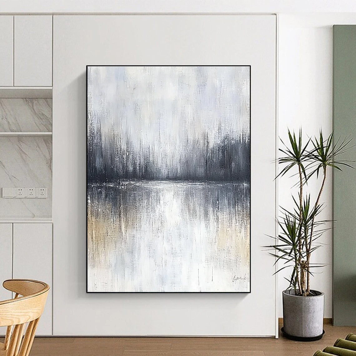 Misty Lake Reflection - Serene Landscape Abstract Painting GAB0520