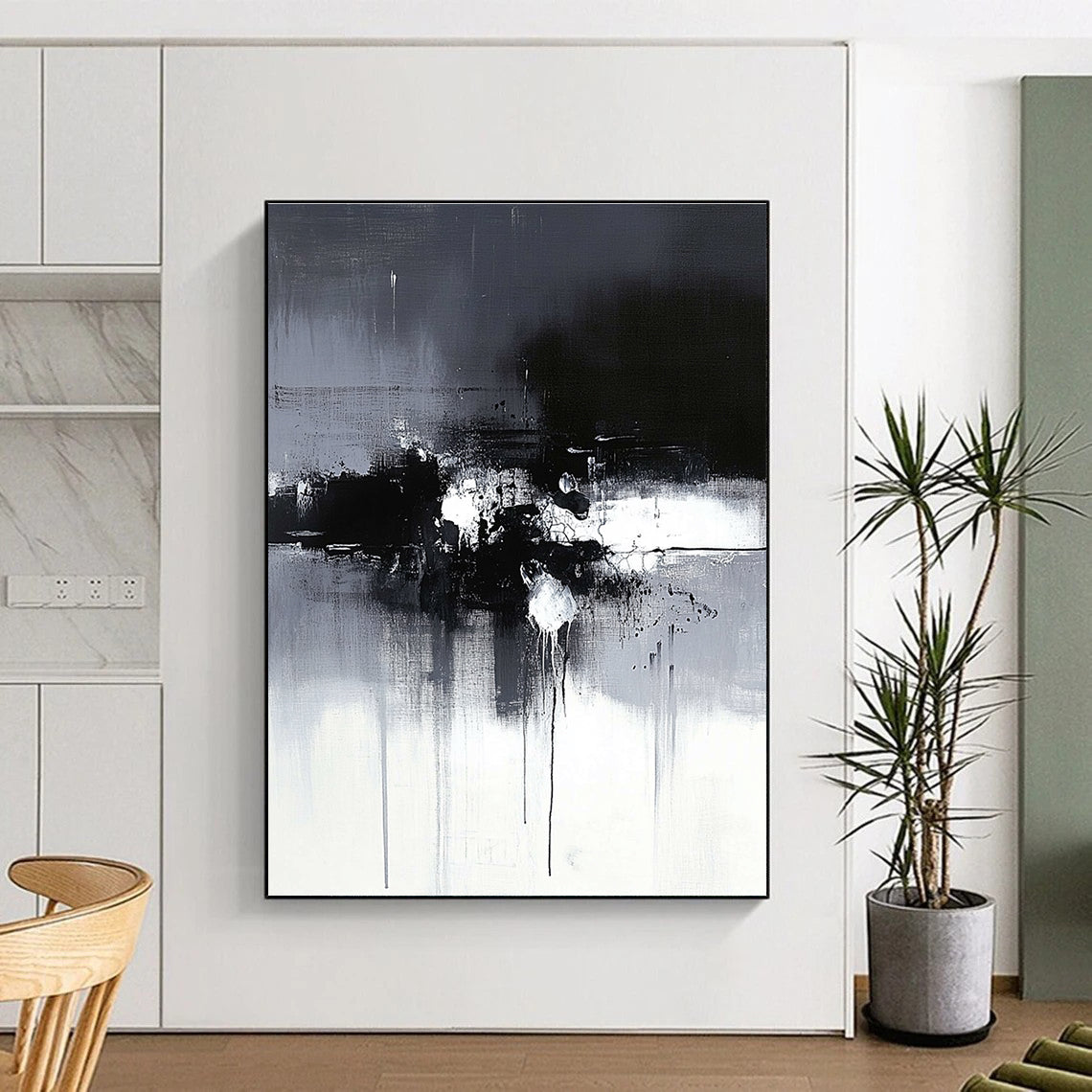 Black and White Drip Abstract Painting for Artistic - Styled Galleries GAB1092