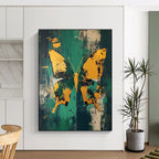 Golden Butterfly on Green Abstract Painting for Lively Interiors GAB0693
