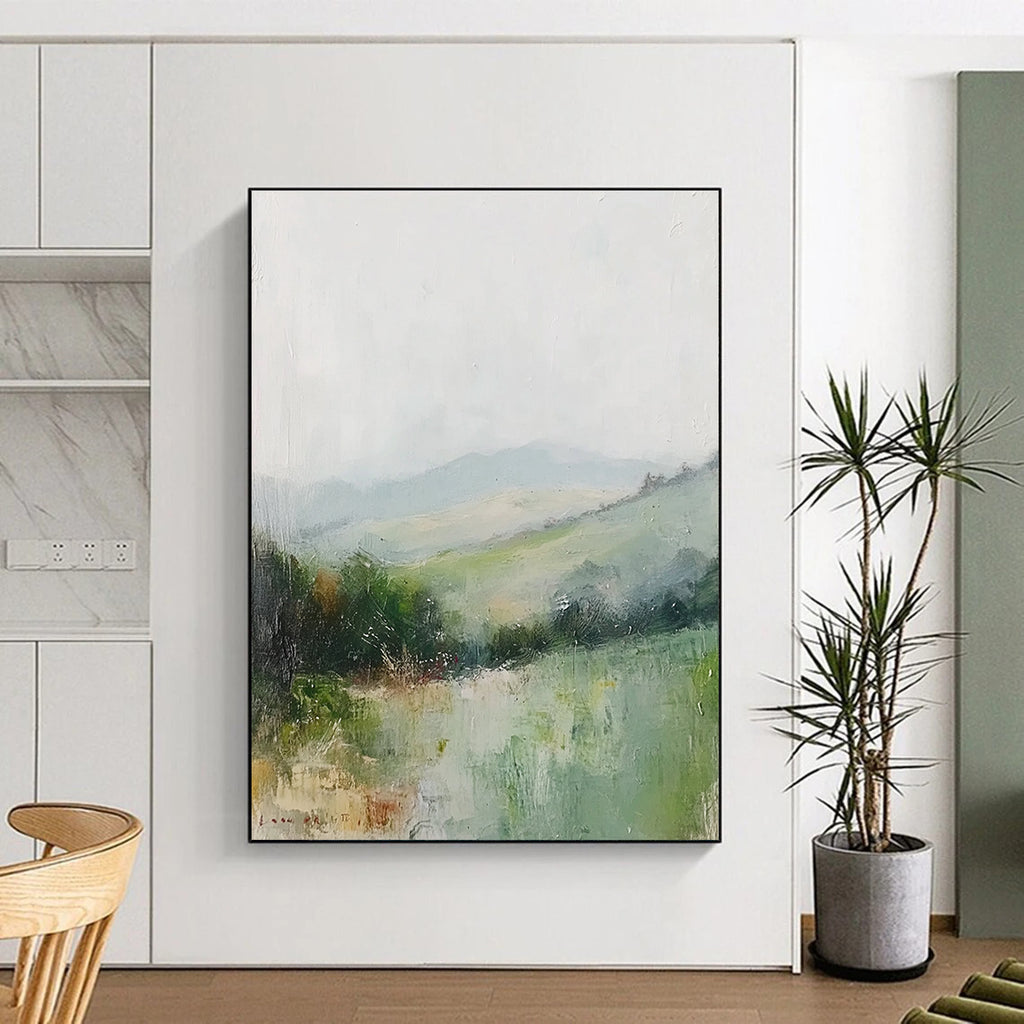 Misty Green Landscape Soft Impressionist Abstract Painting GAB0225