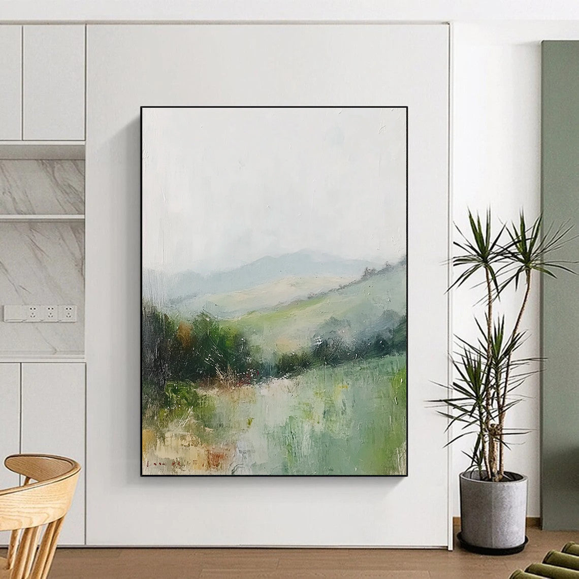 Misty Green Landscape Soft Impressionist Abstract Painting GAB0225