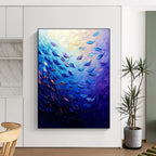 Blue Fish School Abstract Painting for Nautical - Themed Bars GAB1285