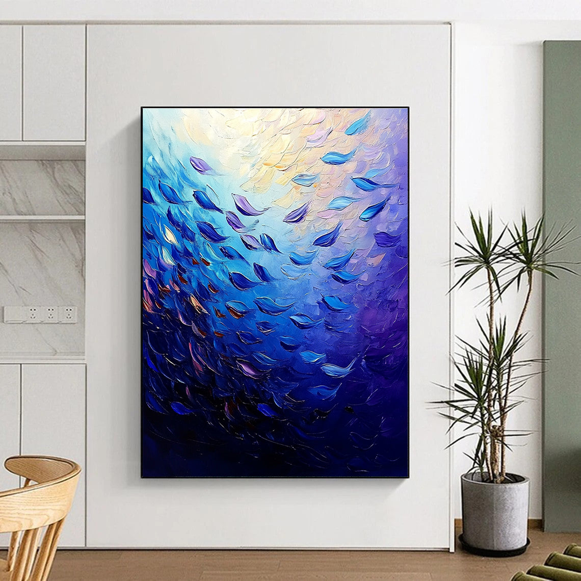 Blue Fish School Abstract Painting for Nautical - Themed Bars GAB1285