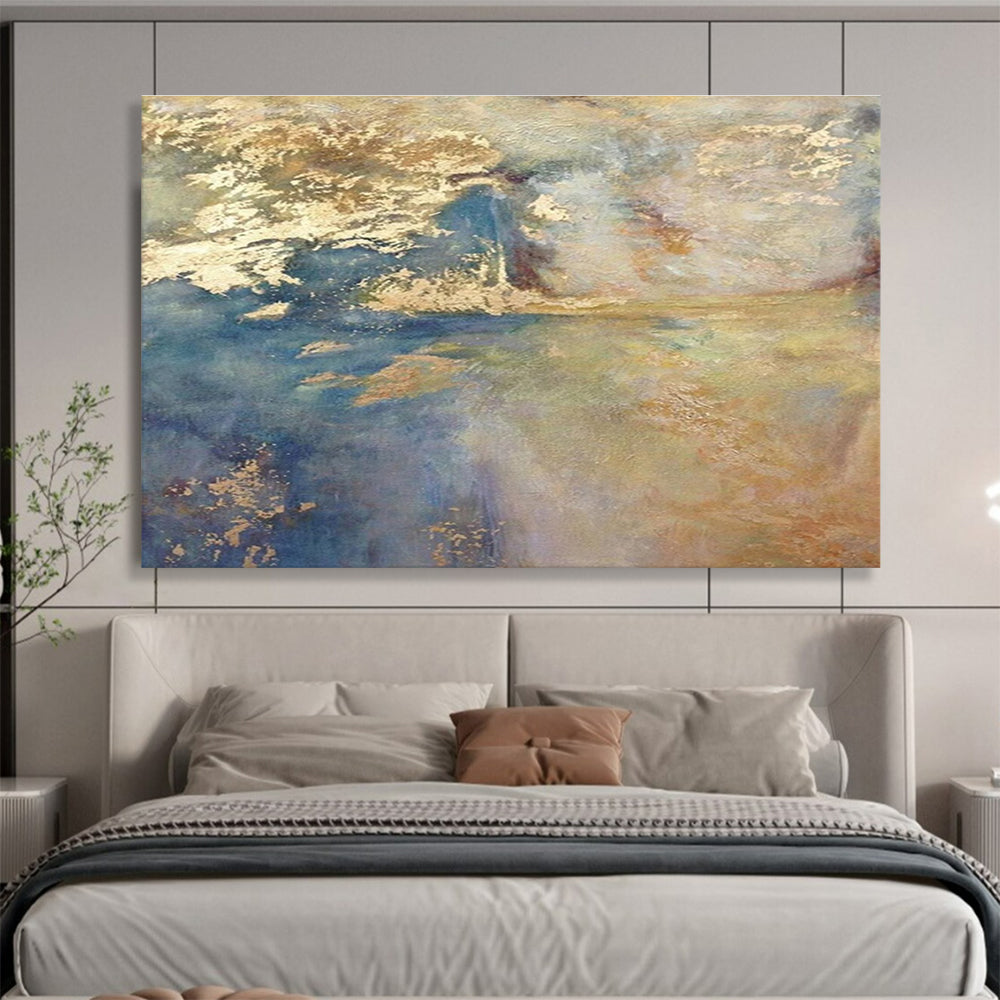 Blue and Gold Abstract Painting for Opulent Yacht Clubs YHT399