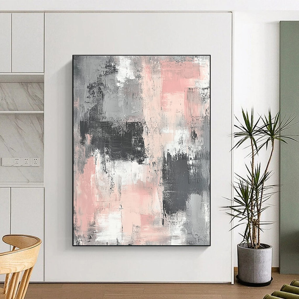 Gray and Pink Abstract Painting with Textured Layers WINK860
