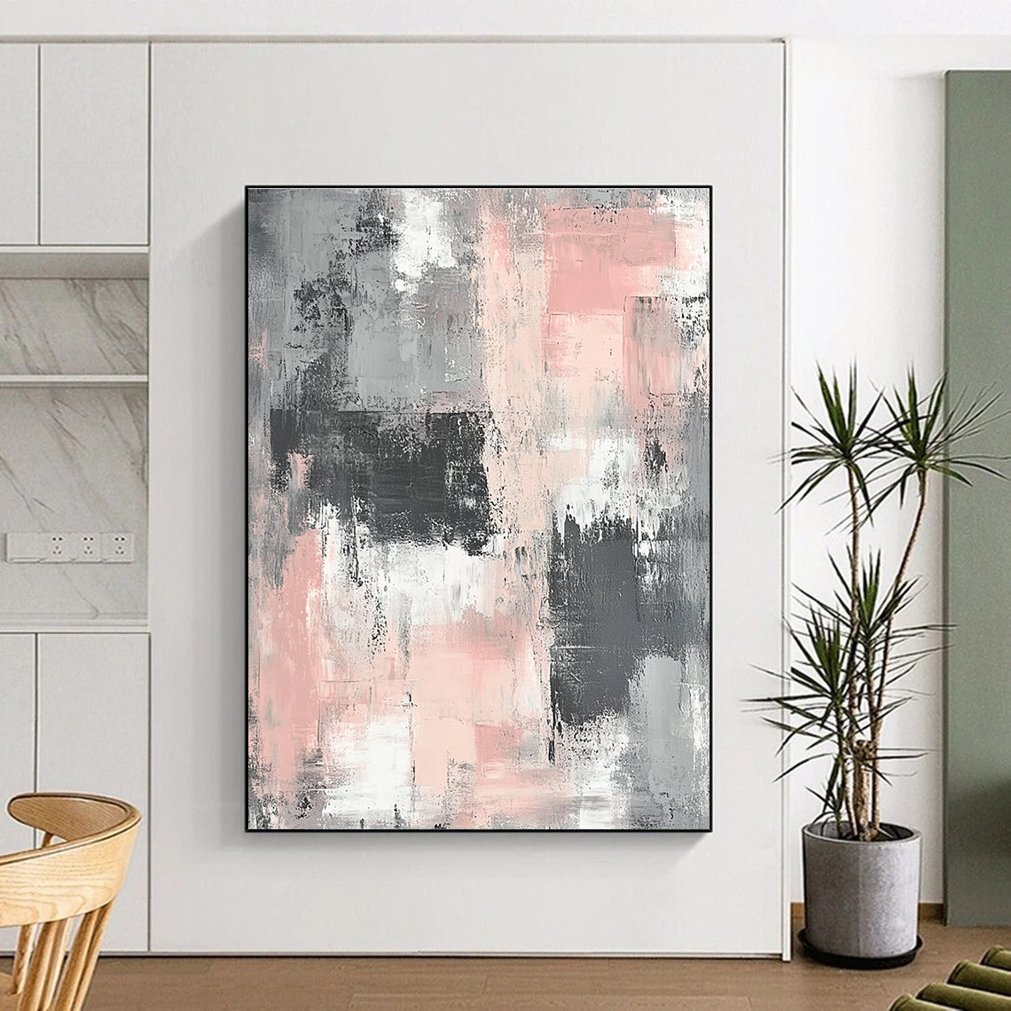 Gray and Pink Abstract Painting with Textured Layers WINK860