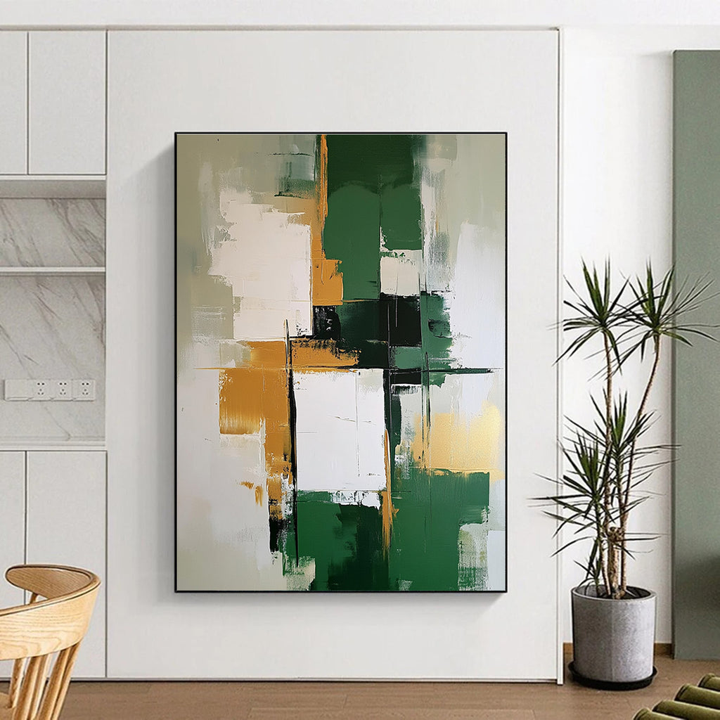 Green Gold White Abstract Painting with Balanced Harmony WINK679
