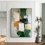 Green Gold White Abstract Painting with Balanced Harmony WINK679