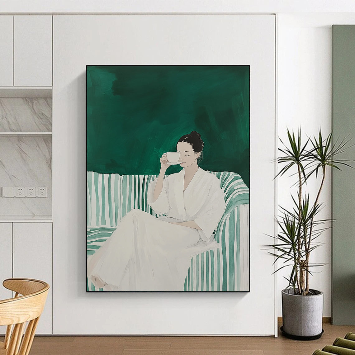 Woman with a Cup Serene Lifestyle Abstract Painting GAB0259