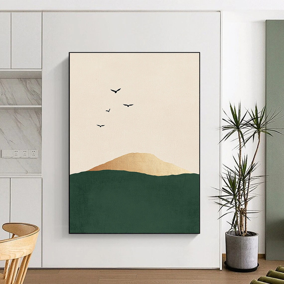 Birds Over Golden Hill Abstract Painting for Bohemian - Style Bedrooms GAB1383