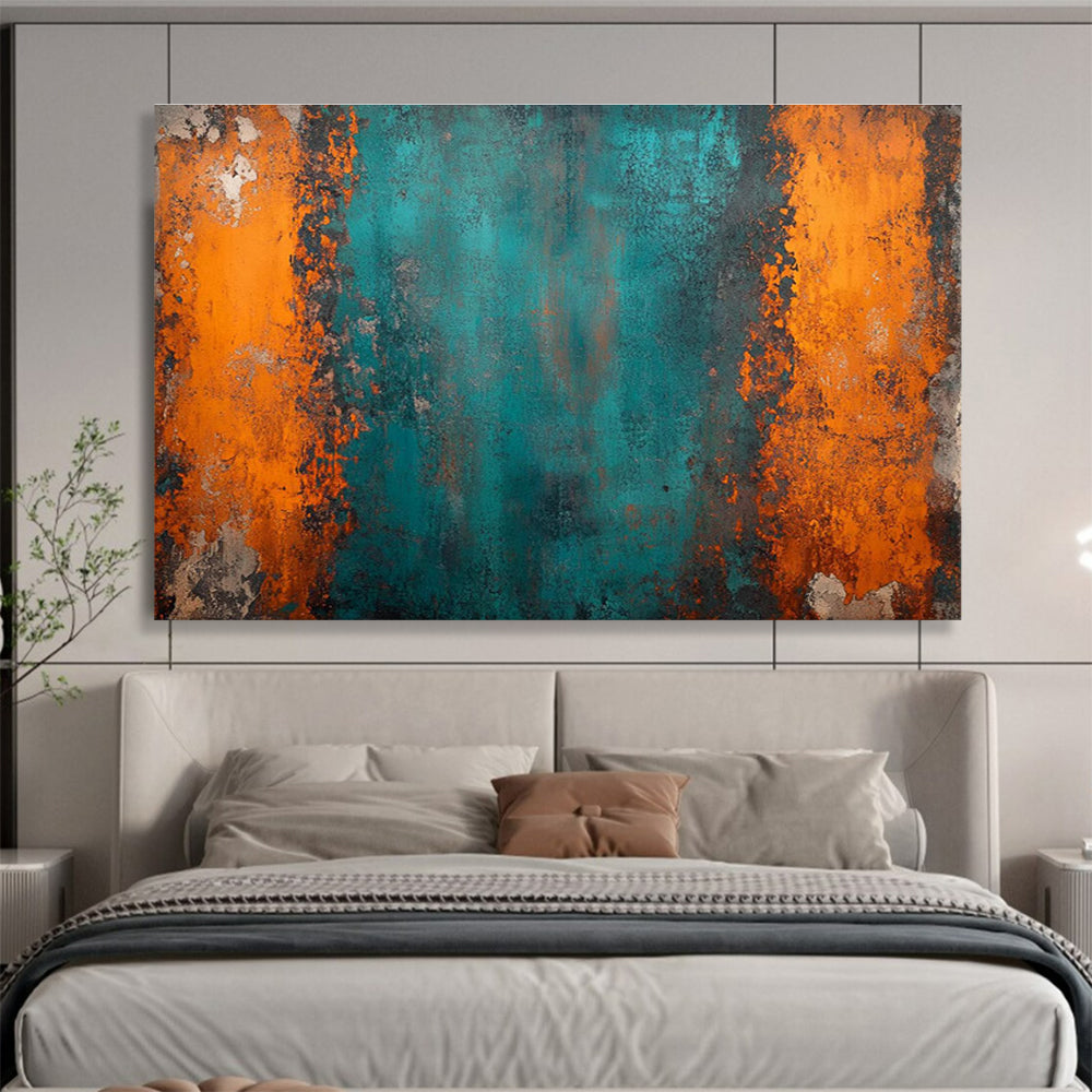 Teal - Orange Abstract Painting for Industrial - Chic Lofts YHT408