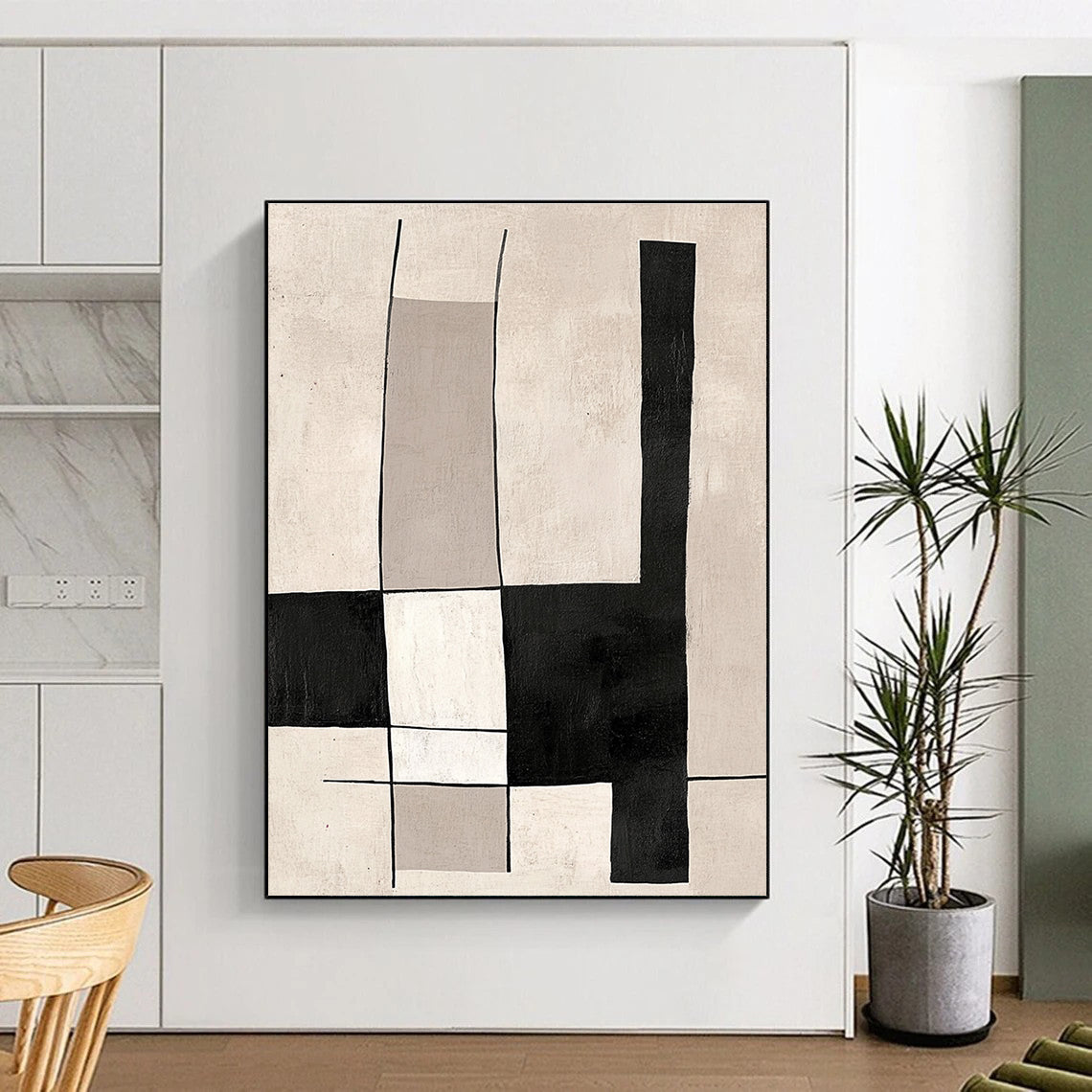 Monochrome Geometric Abstract Painting with Clean Lines WINK609