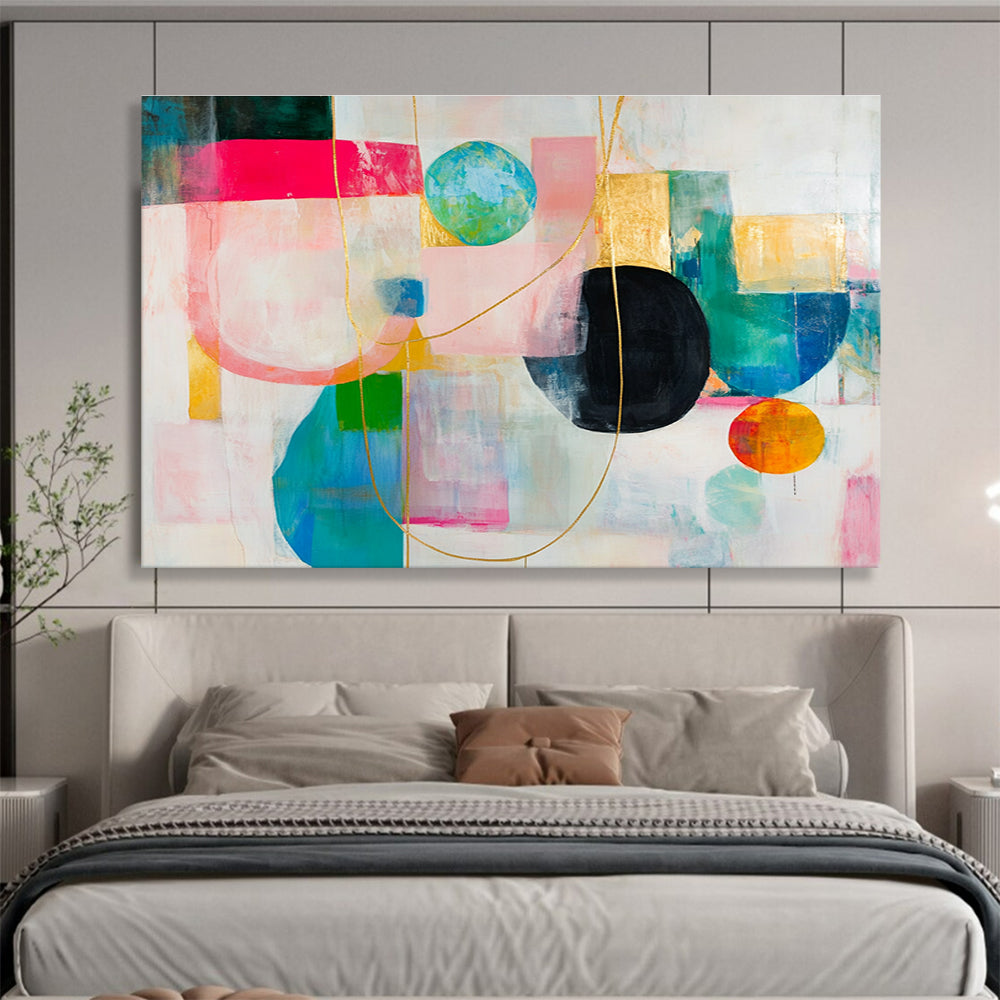 Gold - Accented Abstract Composition Painting with Luxe Playful Elements ABS533