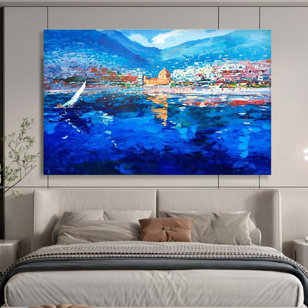 Coastal Town Abstract Painting for Mediterranean - Style Resorts YHT481