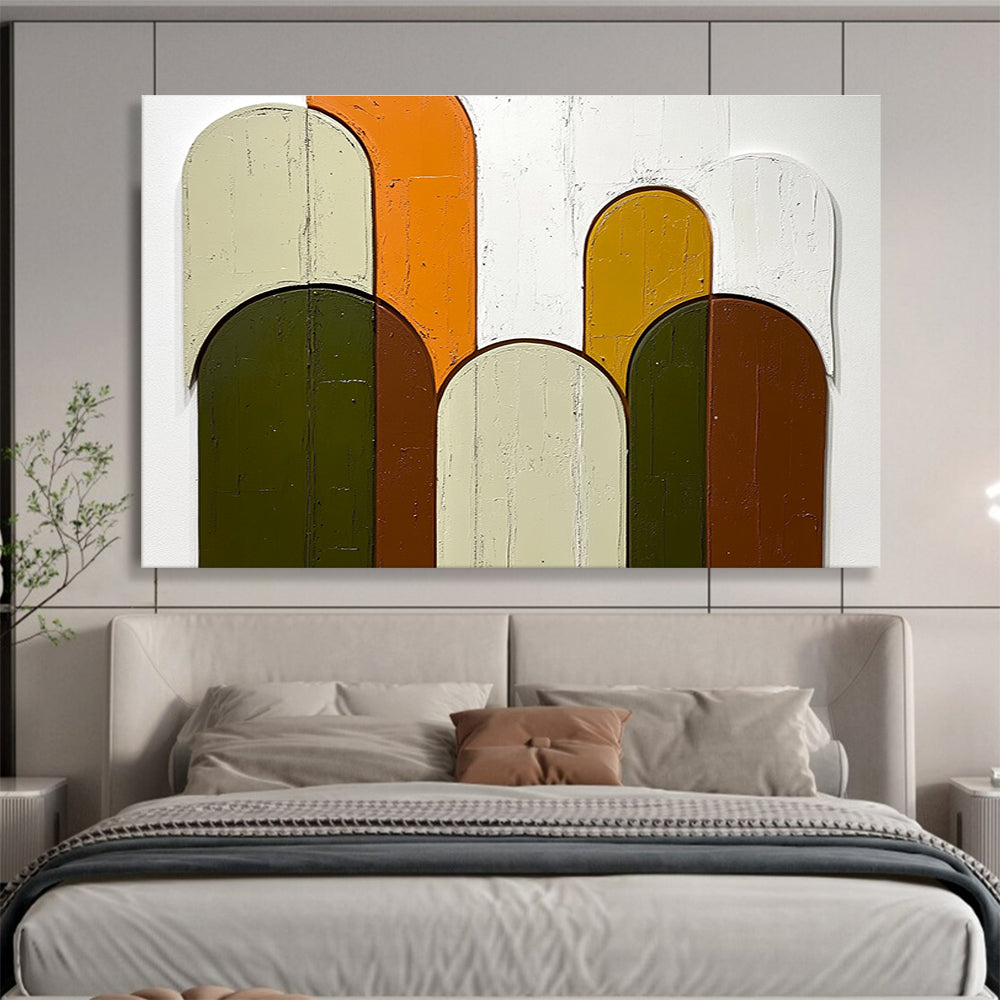 Colorful Arched Shapes on Wood Abstract Painting ABS587