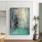 Gray and Teal Dripping Abstract Painting with Dynamic Fluidity WINK287