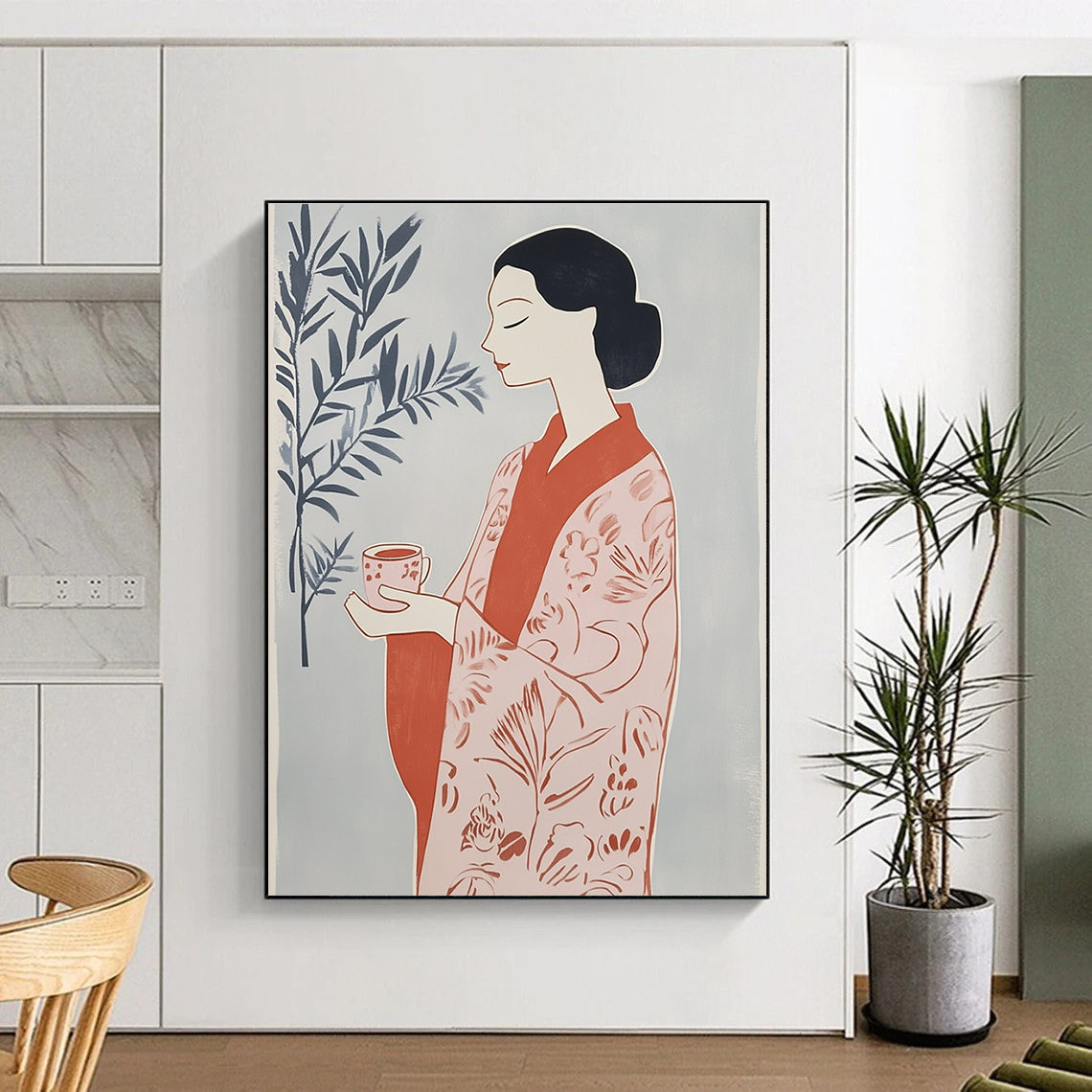 Woman with Tea Abstract Painting for Asian - Inspired Tea Rooms GAB1353