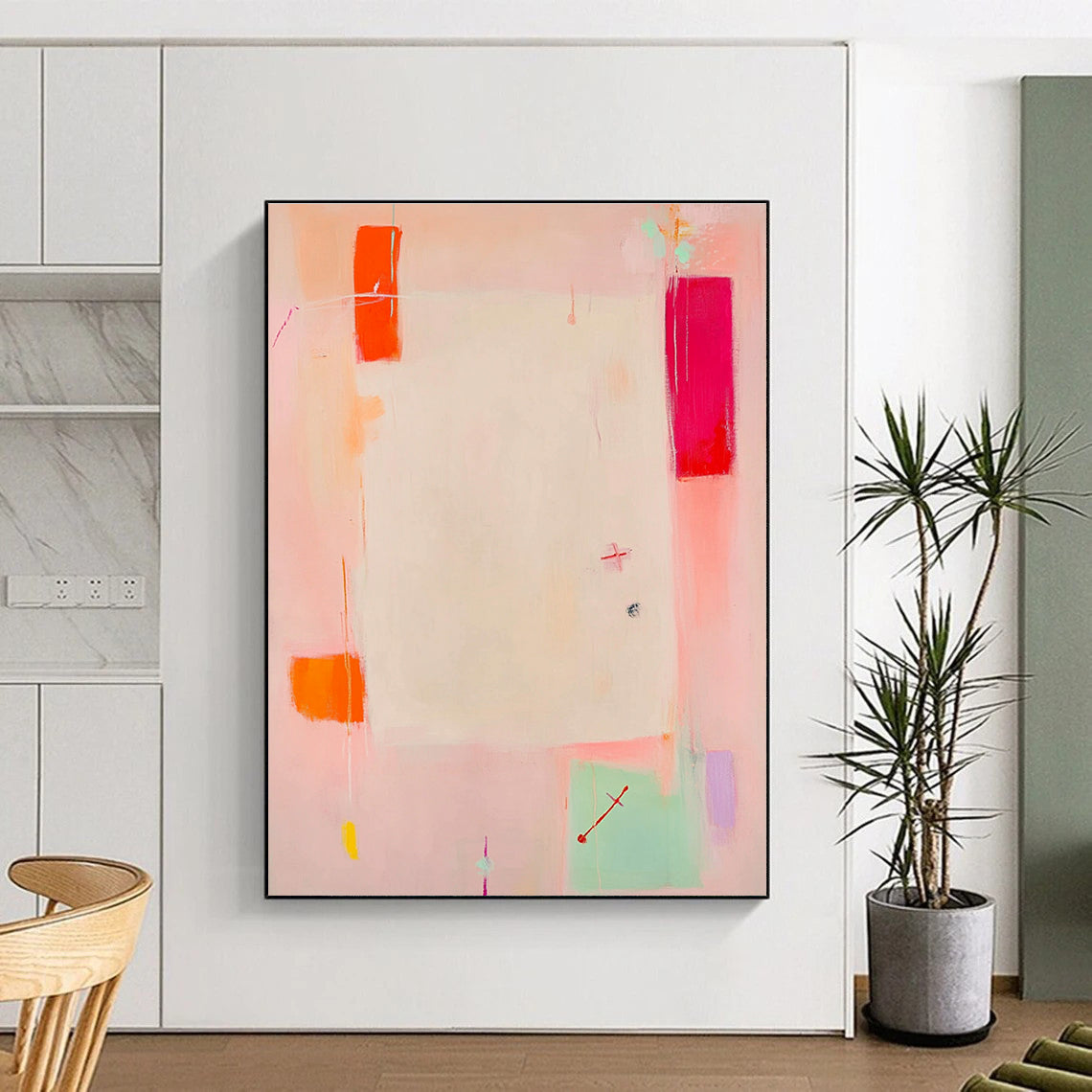 Soft Pink Abstract Painting for Girls' Bedroom Decor GAB1230