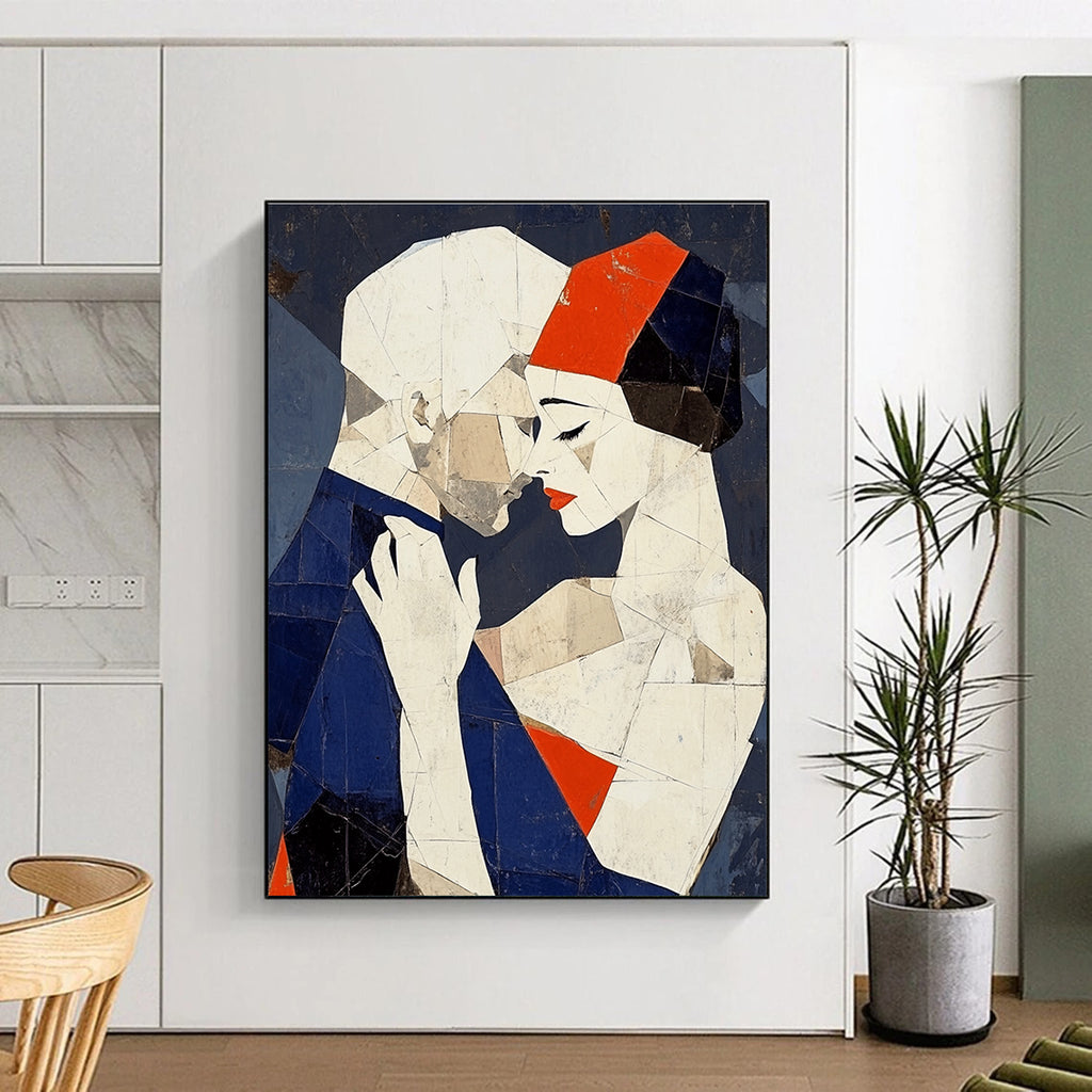 Geometric Couple Embrace Abstract Painting of Modern Affection GAB0193