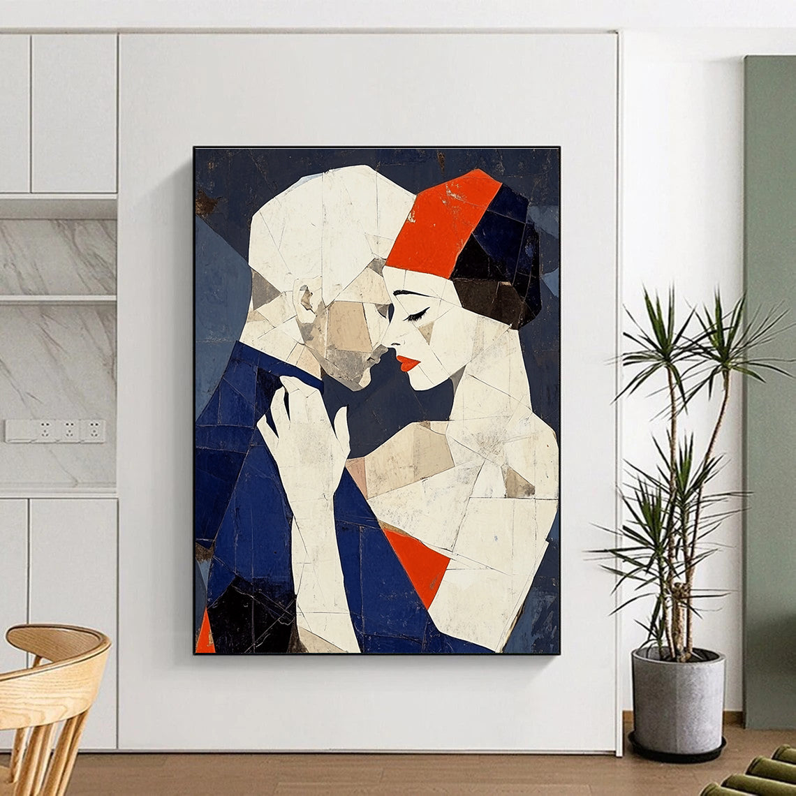 Geometric Couple Embrace Abstract Painting of Modern Affection GAB0193