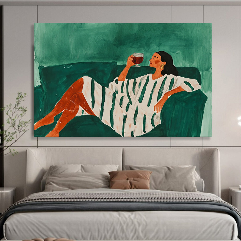 Woman Relaxing with Wine Abstract Painting ABS582