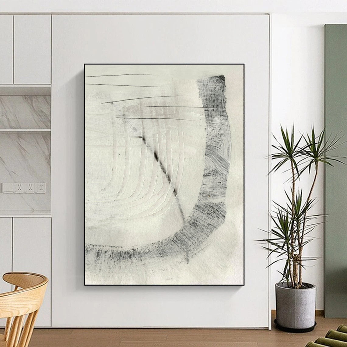 Minimalist Black - White Abstract Painting for Zen - Inspired Bedrooms HENG214