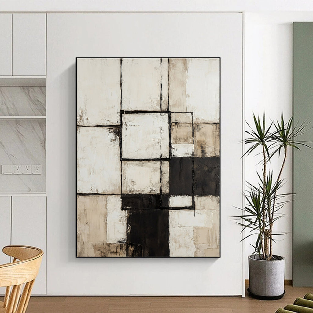 Monochrome Square Abstract Painting for Modern Art Gallery Minimalist Sections GAB1179