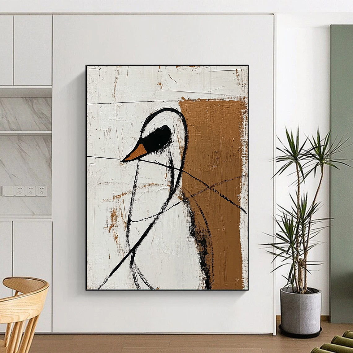 Minimalist Bird Abstract Painting for Nature - Loving Studies GAB0962