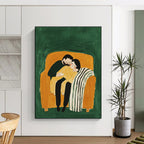 Cuddling Couple on Sofa Abstract Painting of Warm Intimacy GAB0192