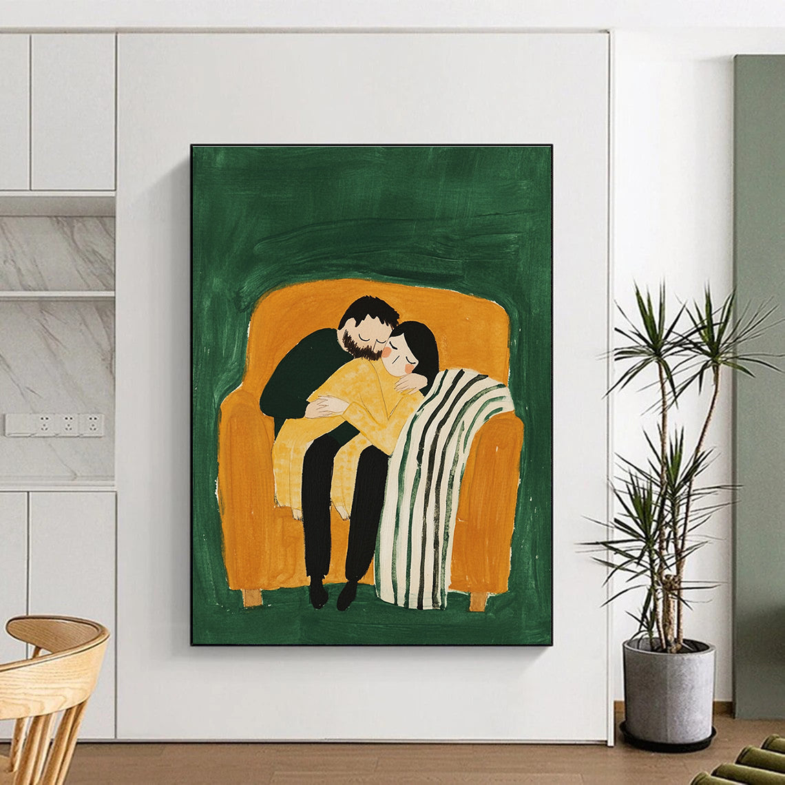 Cuddling Couple on Sofa Abstract Painting of Warm Intimacy GAB0192