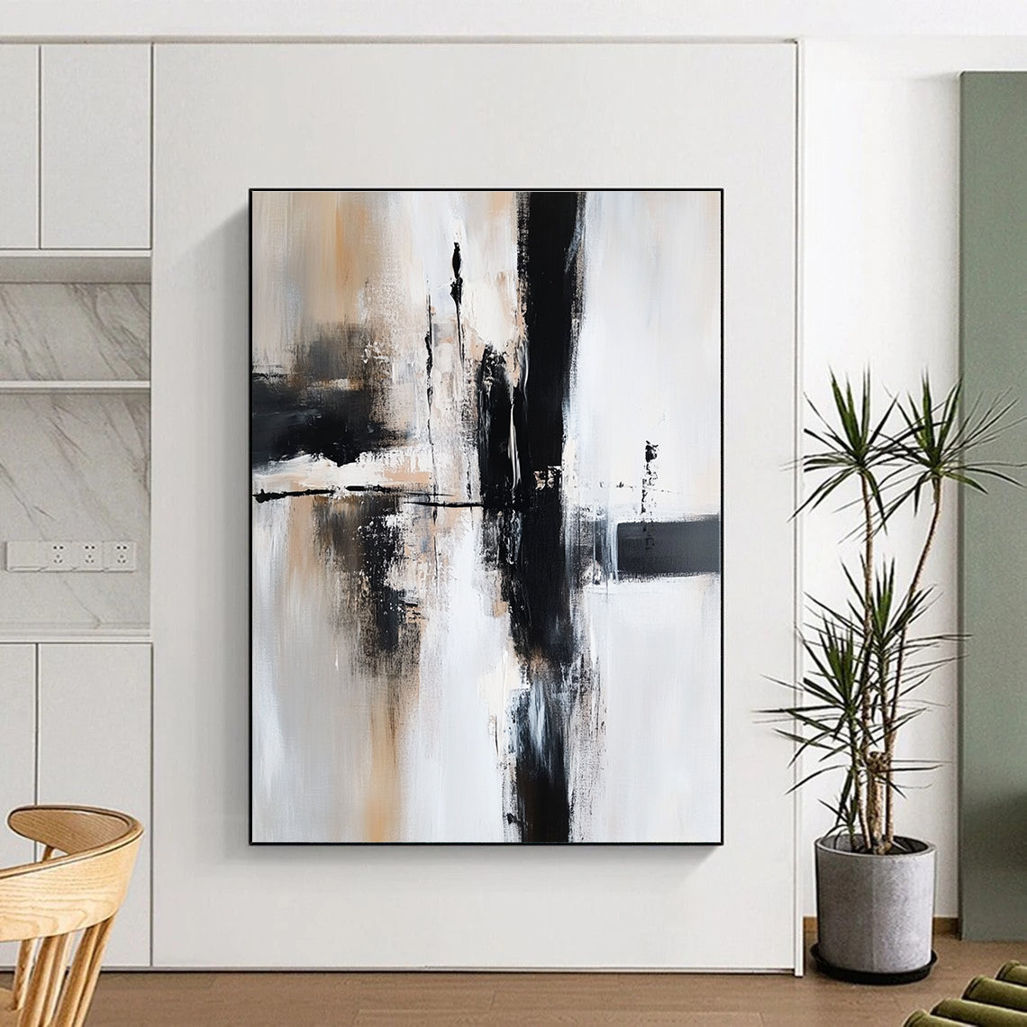 Dynamic Monochrome Abstract Painting with Evocative Mystery WINK509