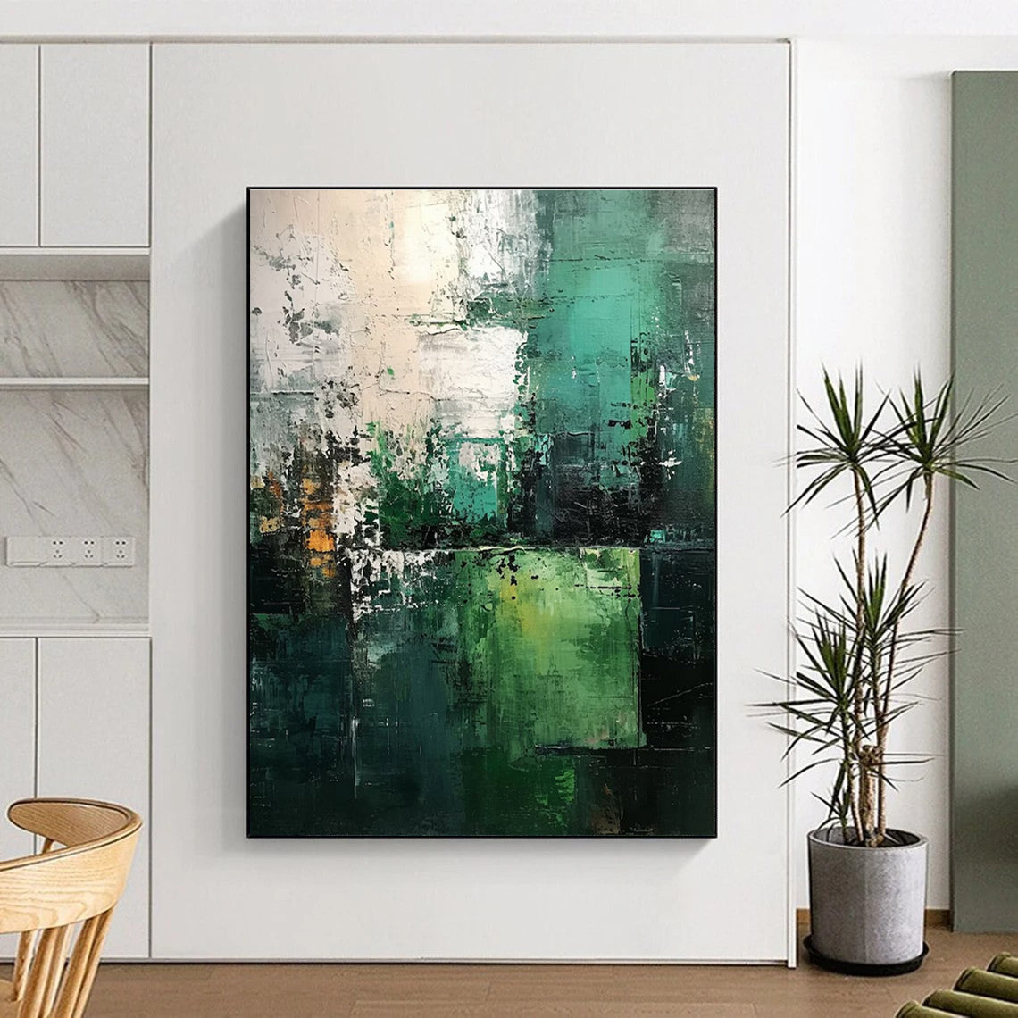 Mixed Green Abstract Painting for Corporate Wellness Spaces HENG005