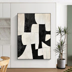 Black - and - White Patchwork Abstract Painting with Bold Contrast WINK323