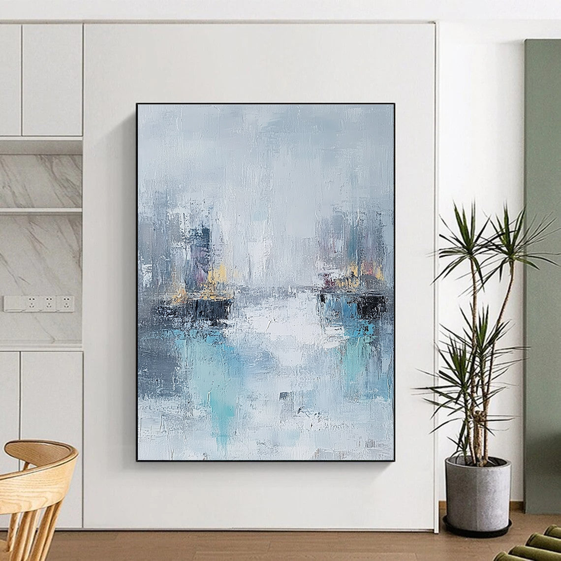 Misty City River - Urban Landscape Abstract Painting GAB0630