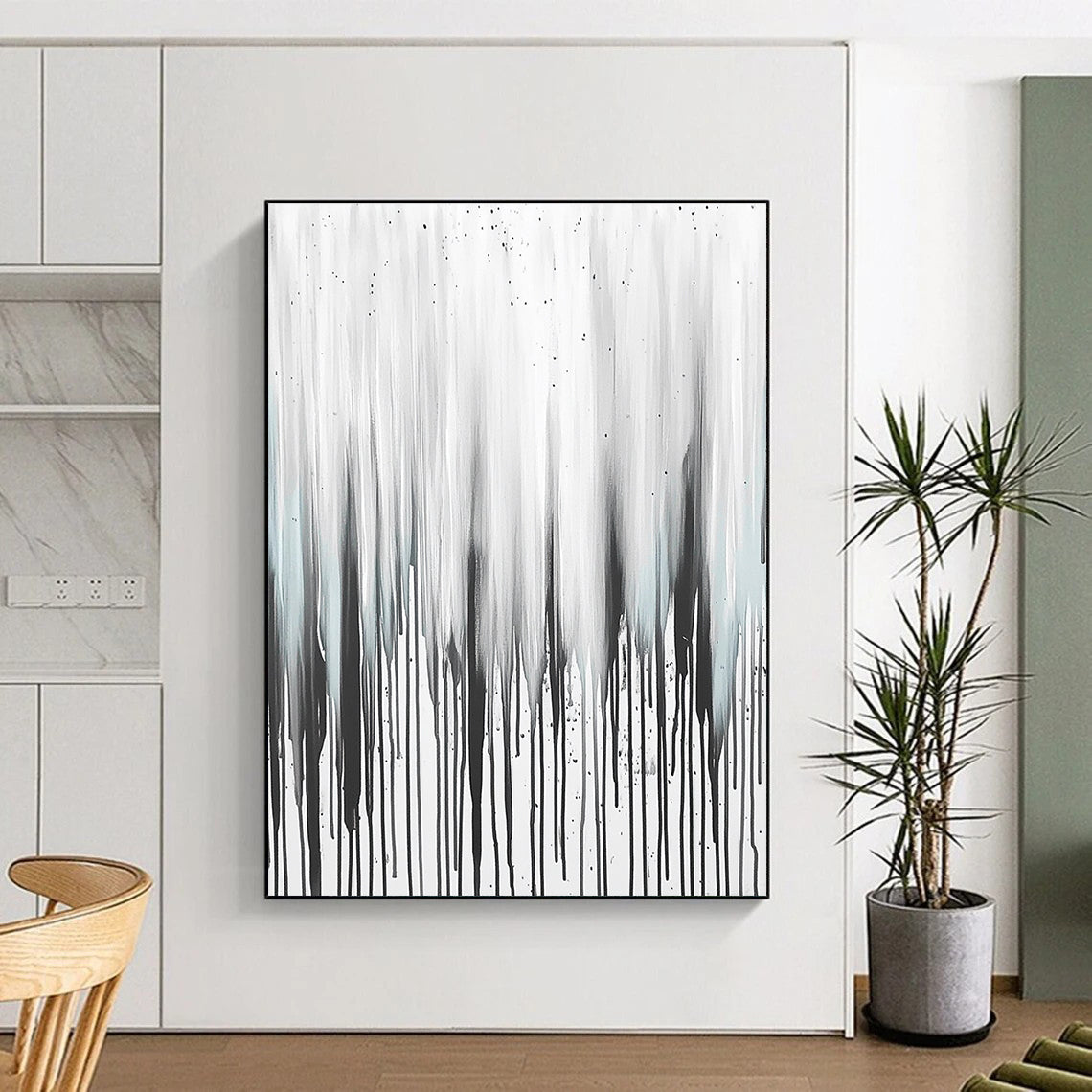 Gray and Black Dripping Paint Abstract Painting for Industrial - Chic Bars GAB0819