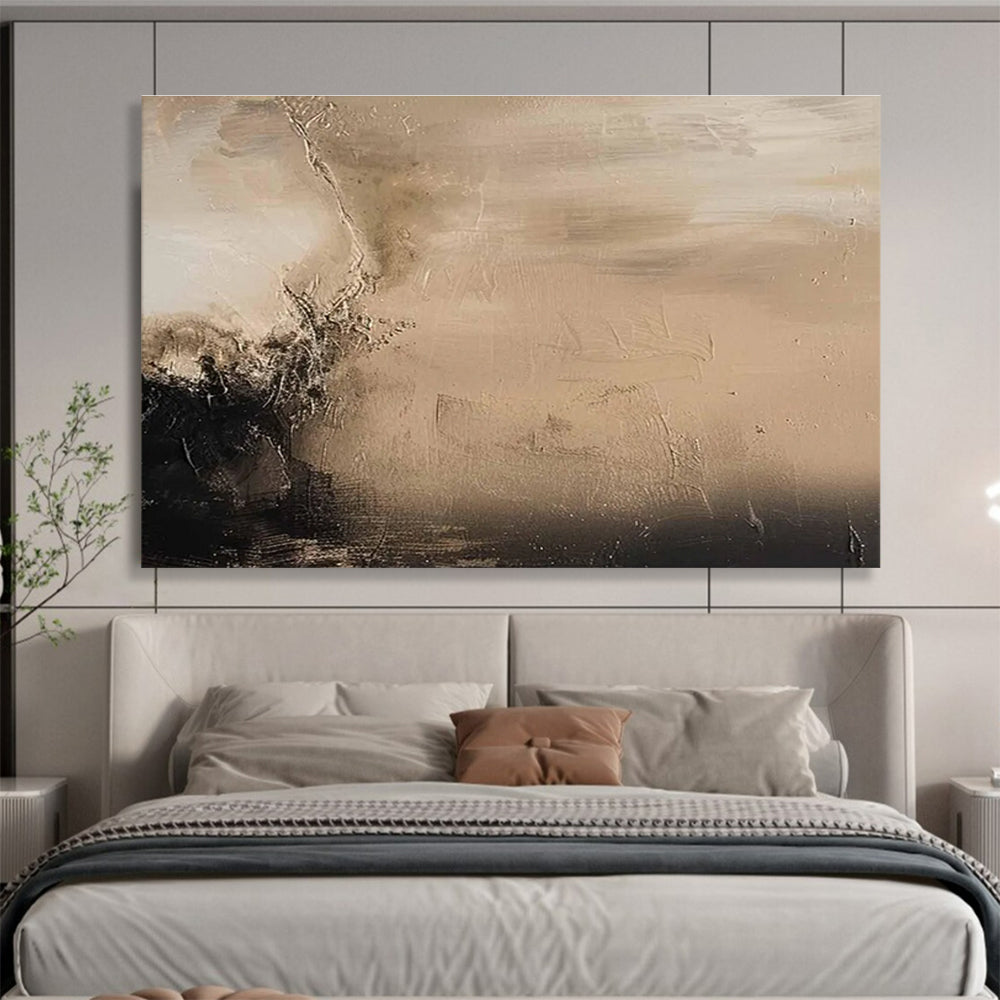 Beige and Black Abstract Painting for Minimalist Living Spaces YHT394
