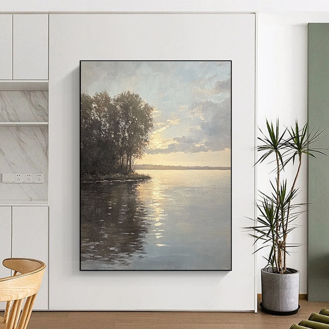 Lake at Sunset Serene Landscape Abstract Painting GAB0333