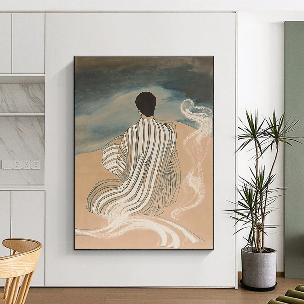 Figure by the Sea Serene Narrative Abstract Painting GAB0253