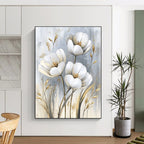 White Tulips with Gold Chic Abstract Painting for Modern Living GAB1526