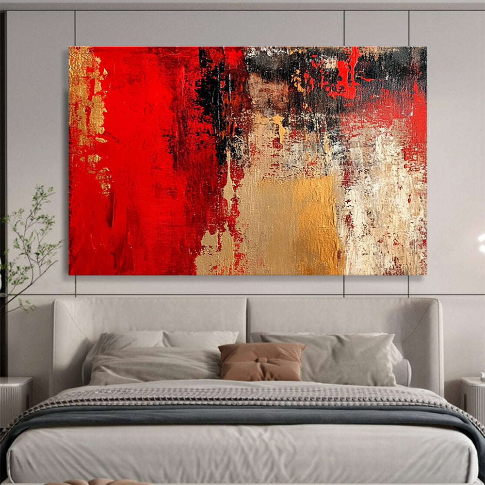 Red and Gold Abstract Painting with Rich Textural Layers ABS431